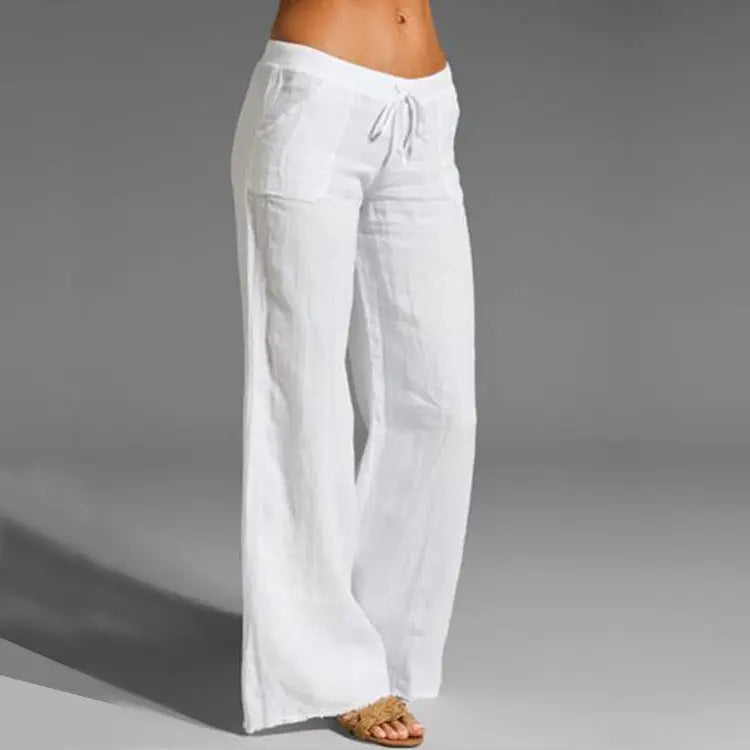 Women's Linen Cotton Trousers with Elastic Waist and Loose Fit, Breathable Summer Pants