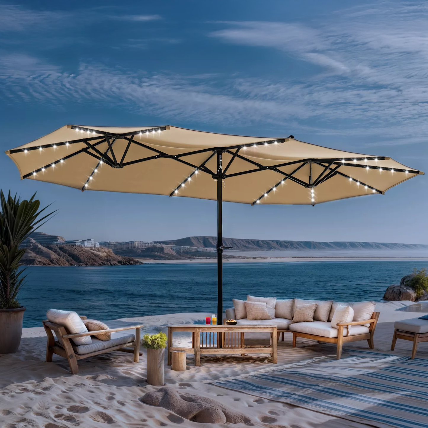 15ft Umbrella Shade with Solar Powered LEDs