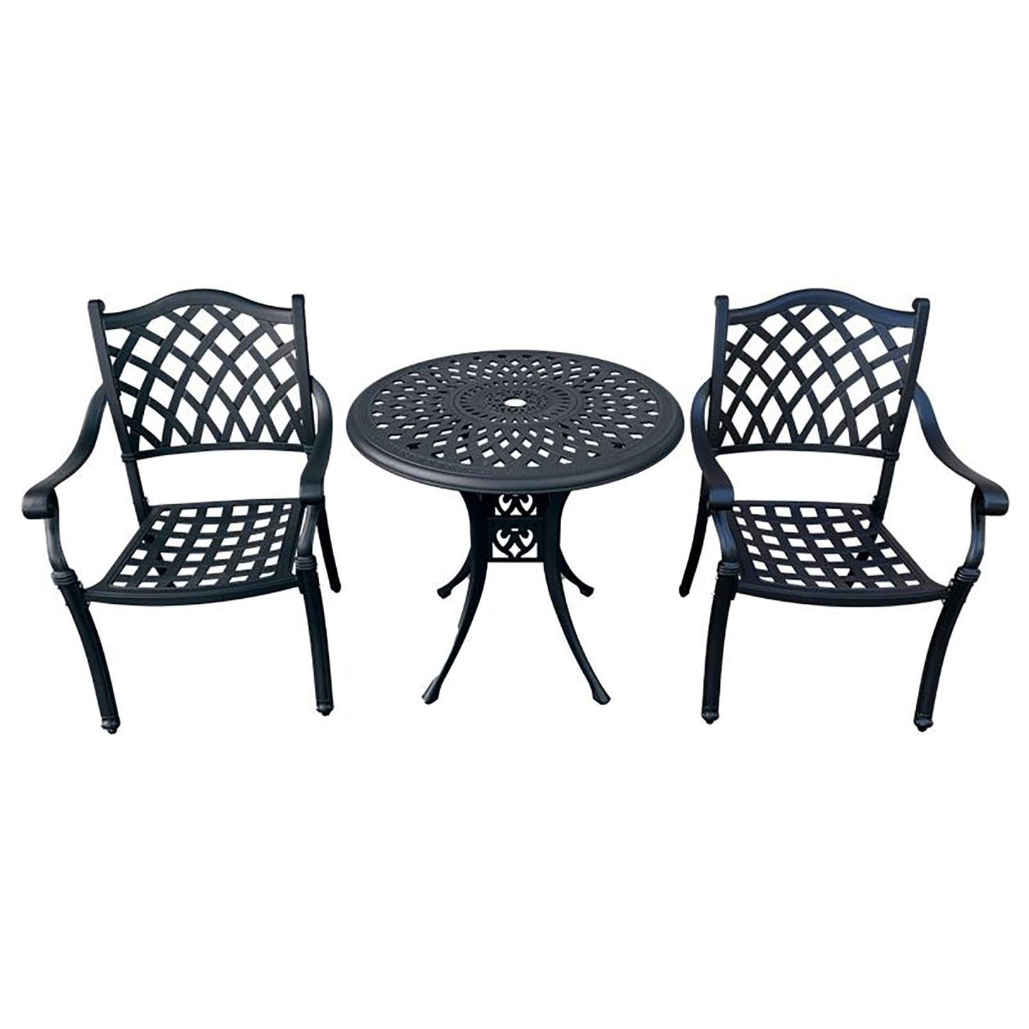 Elana 3-Piece Patio Dining Set for 2, Cast Aluminium Table & 2 Chairs - Black