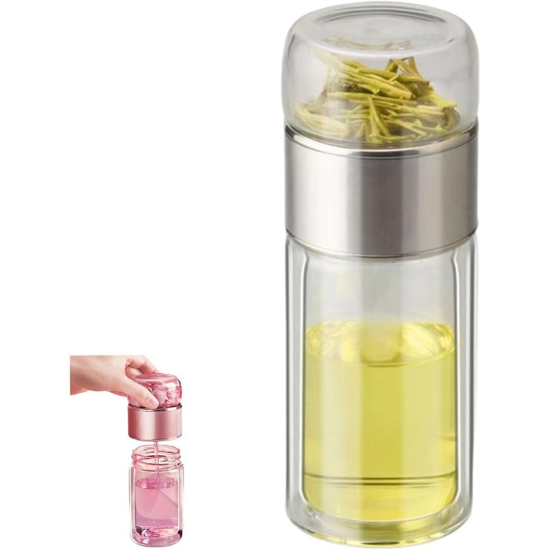 Glass Tea Infuser Bottle with Flip Brewing Control and Detachable Filter