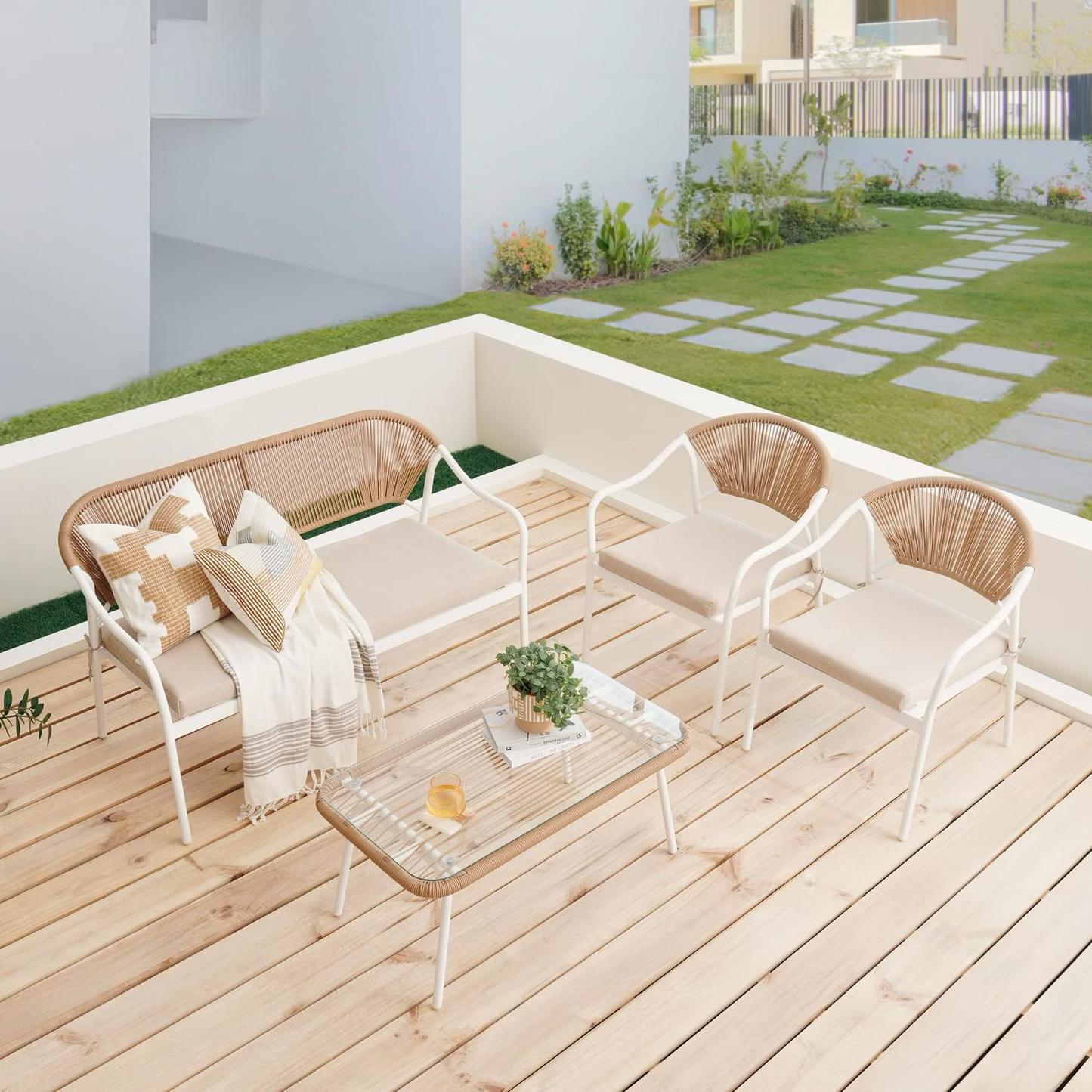 Calira Outdoor Set with 3 Chairs and Table – Beige & Light Brown