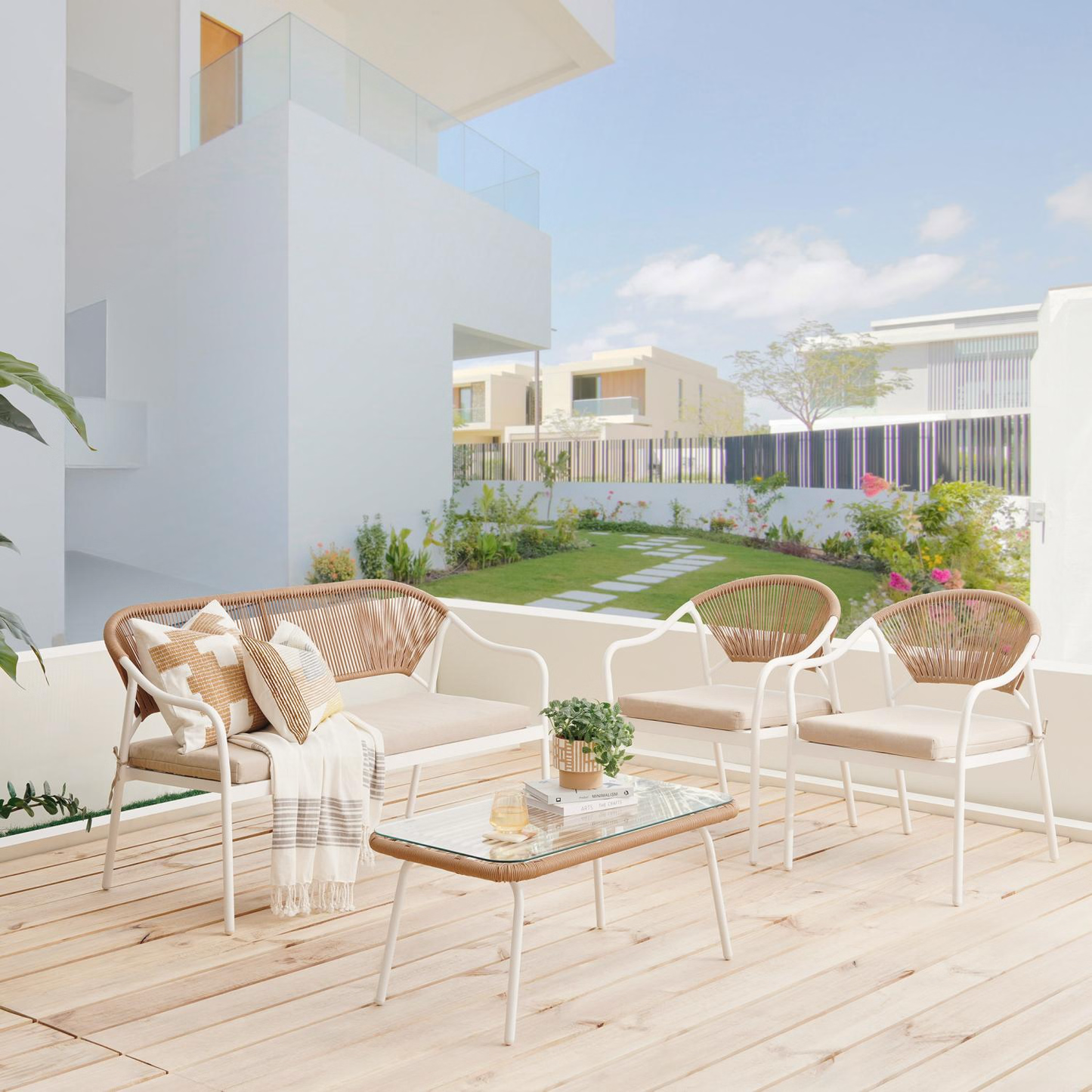 Calira Outdoor Set with 3 Chairs and Table – Beige & Light Brown