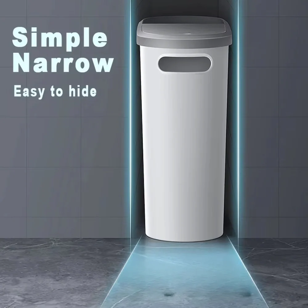Streamlined Space Saving Trash Can with Easy Press Top Lid