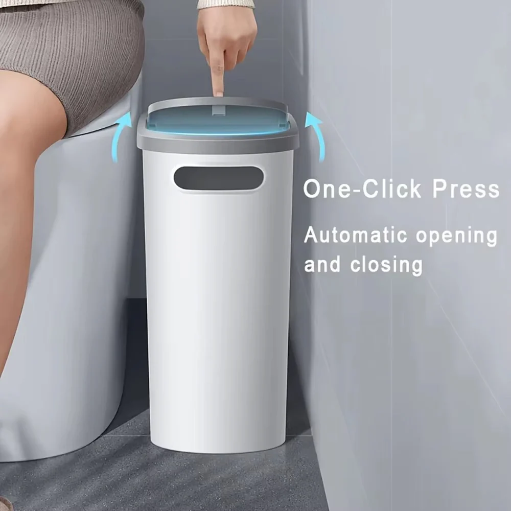 Streamlined Space Saving Trash Can with Easy Press Top Lid