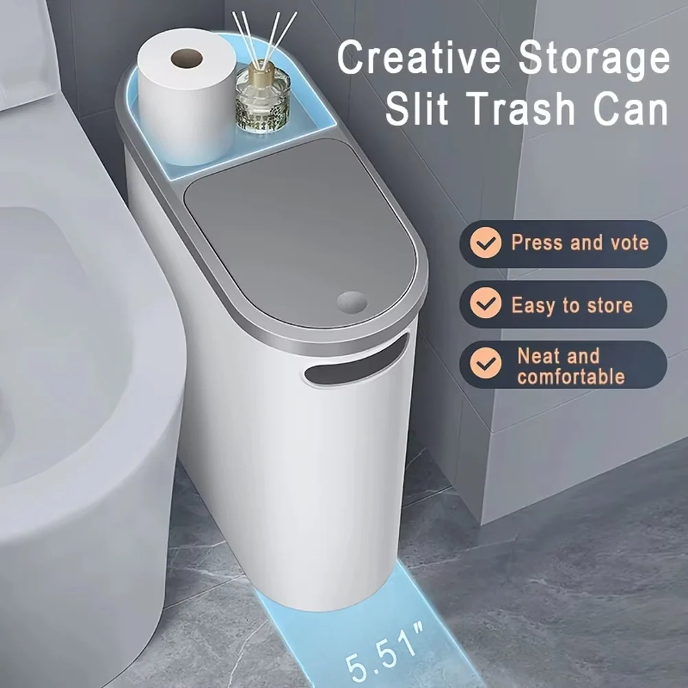 Streamlined Space Saving Trash Can with Easy Press Top Lid