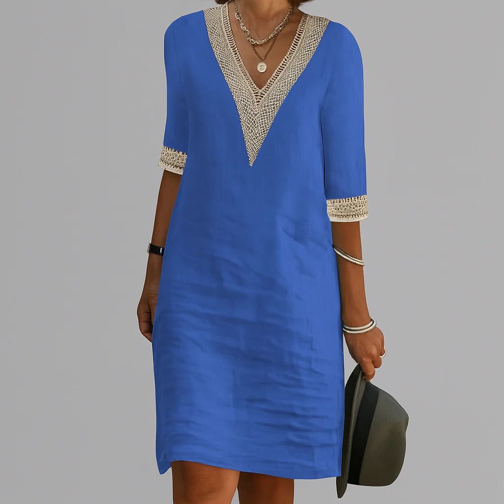 Women's Lightweight Linen Midi Dress with Pockets