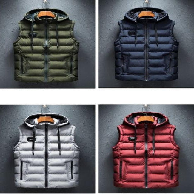 Basic Full Zip Plain Hooded Vest Outerwear