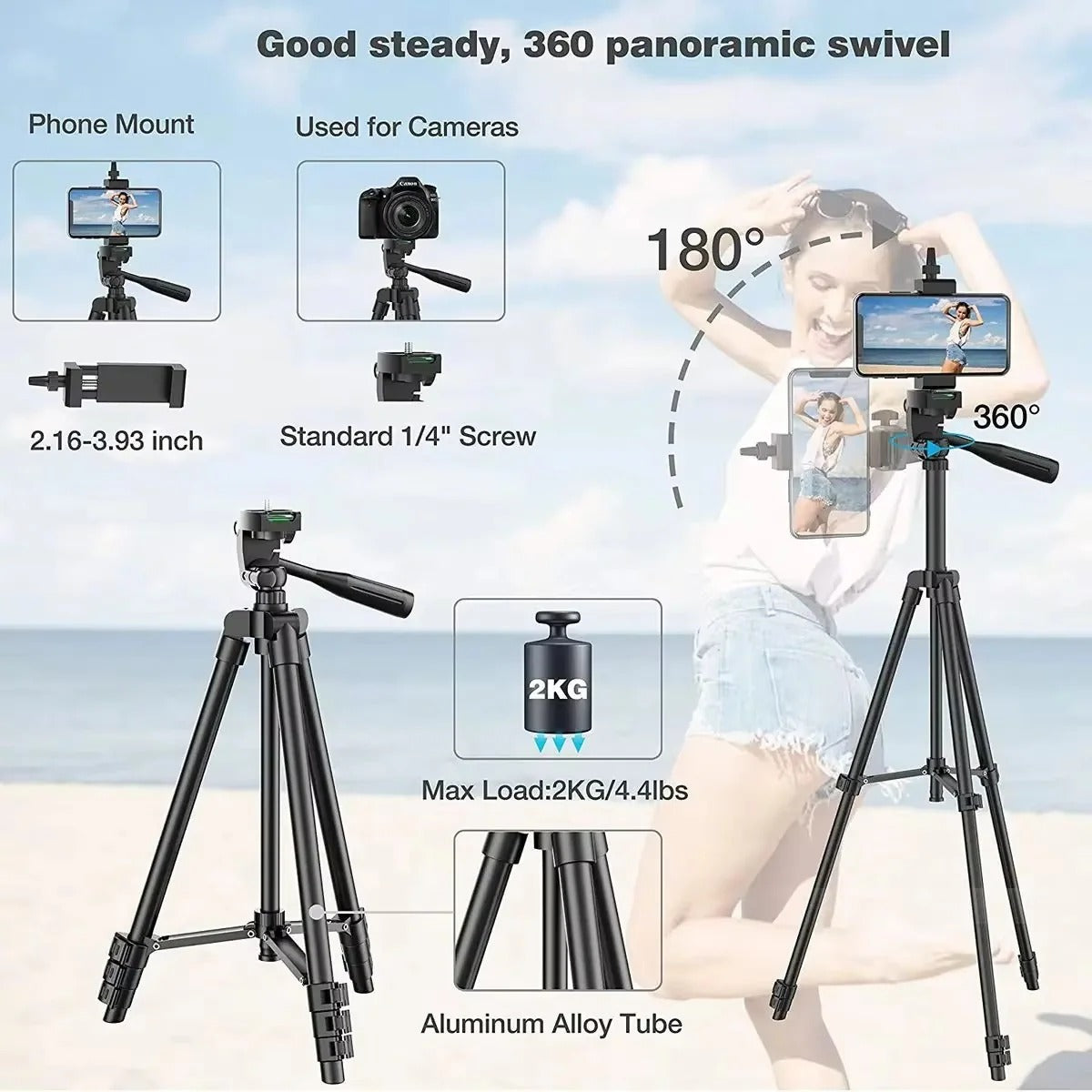 Portable Camera Tripod Stand Bluetooth Remote for Smartphones and DSLRs