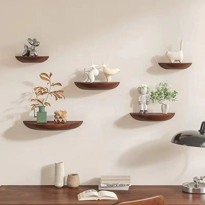 Wall Mounted Half Round Wooden Shelf for Decorative Display