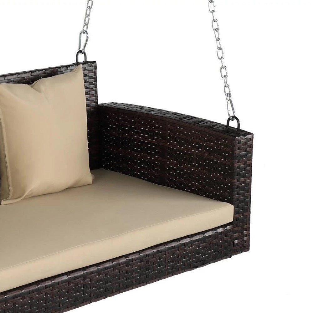 Zen 2-Person Rattan Hanging Porch Swing Chair with Cushions and Chains