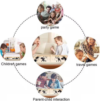 Wooden Puck Game with Center Gate and Fast-Paced Action for Kids Ages 3+