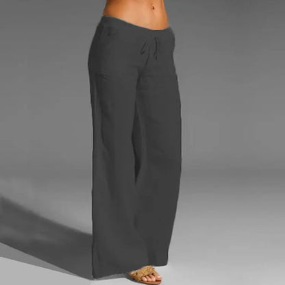 Women's Linen Cotton Trousers with Elastic Waist and Loose Fit, Breathable Summer Pants