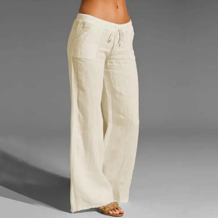 Women's Linen Cotton Trousers with Elastic Waist and Loose Fit, Breathable Summer Pants