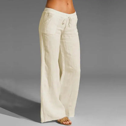 Women's Linen Cotton Trousers with Elastic Waist and Loose Fit, Breathable Summer Pants