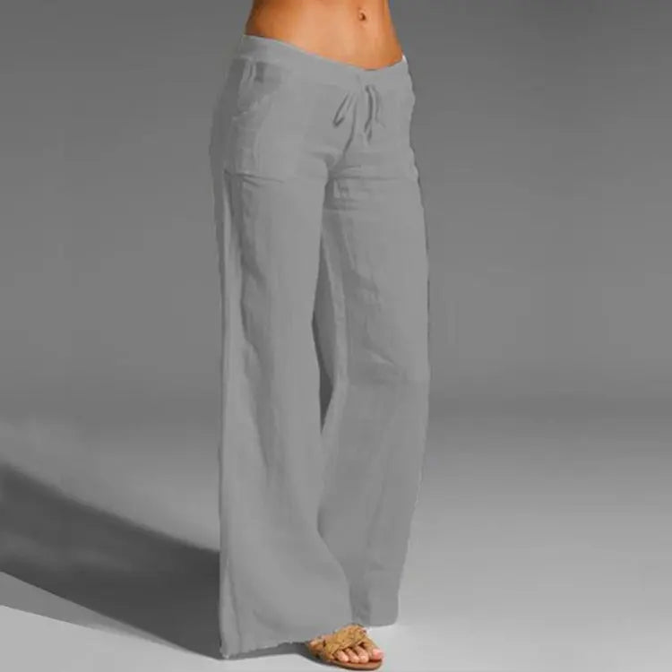 Women's Linen Cotton Trousers with Elastic Waist and Loose Fit, Breathable Summer Pants