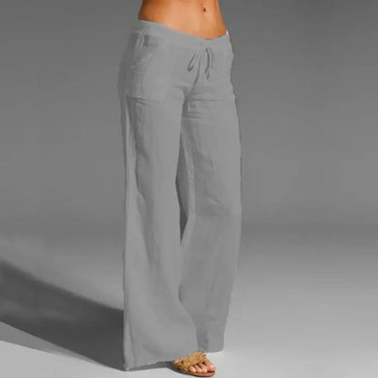 Women's Linen Cotton Trousers with Elastic Waist and Loose Fit, Breathable Summer Pants