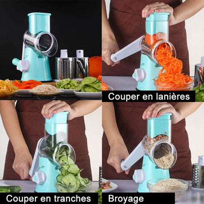 Rotary Vegetable Grater with Hand Crank and Three Interchangeable Blades