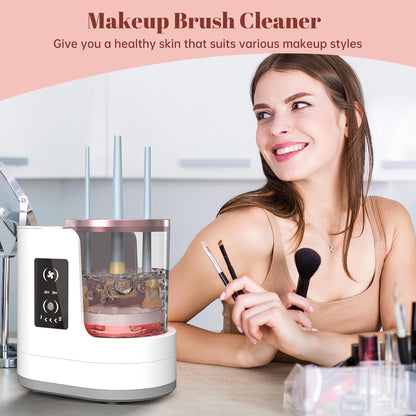 Automatic Spinning Makeup Brush Cleaner with Multiple Silicone Collars and Clear Bowl