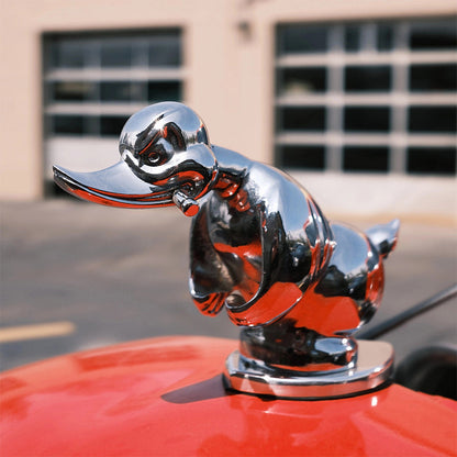 Chrome Duck Radiator Emblem with Integrated Mounting Pins and Silver Black Finish