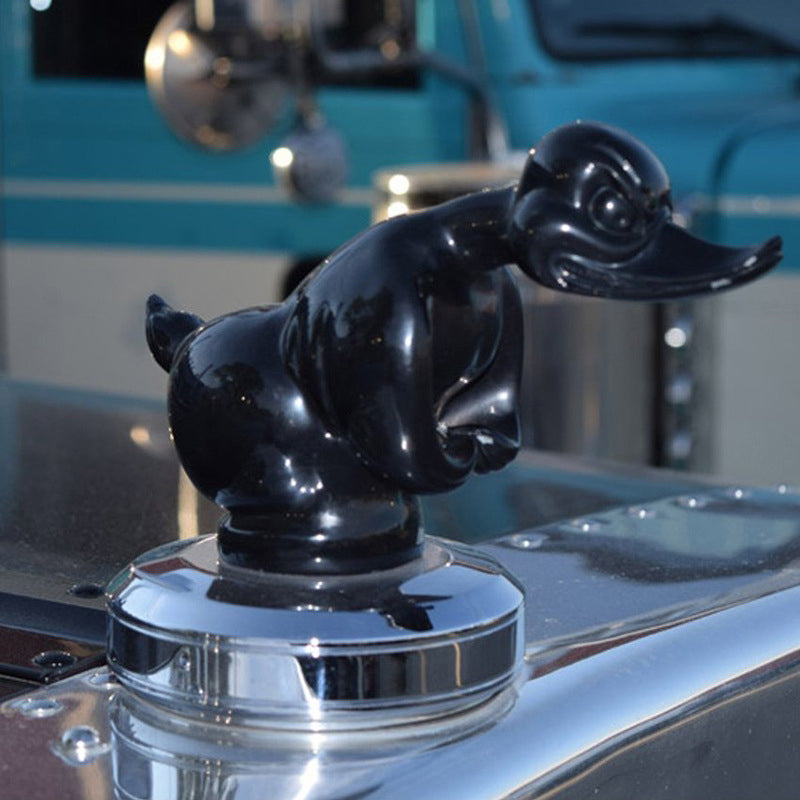 Chrome Duck Radiator Emblem with Integrated Mounting Pins and Silver Black Finish