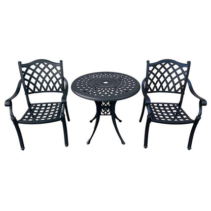 Elana 3-Piece Patio Dining Set for 2, Cast Aluminium Table & 2 Chairs - Black