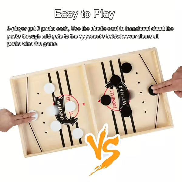 Wooden Puck Game with Center Gate and Fast-Paced Action for Kids Ages 3+