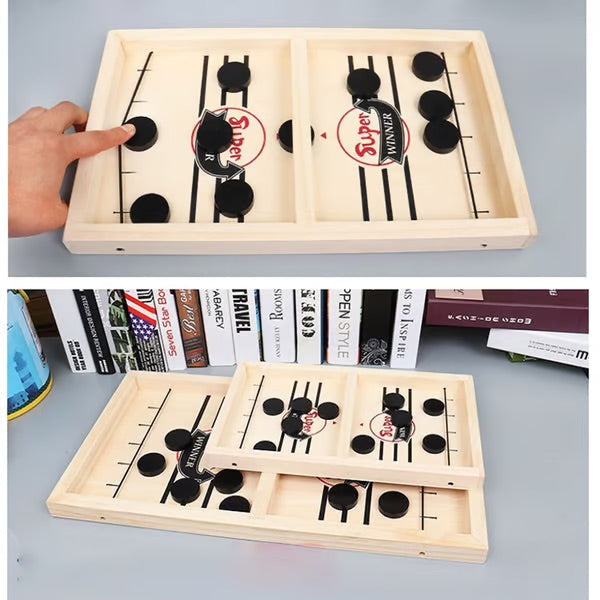 Wooden Puck Game with Center Gate and Fast-Paced Action for Kids Ages 3+