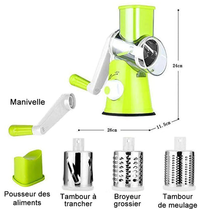 Rotary Vegetable Grater with Hand Crank and Three Interchangeable Blades