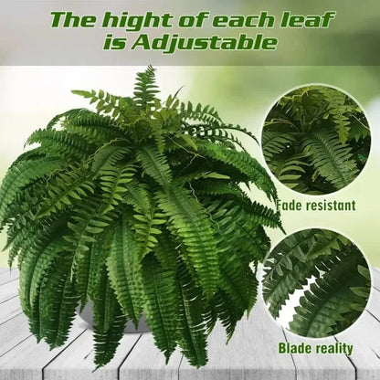 Artificial Boston Fern Set with UV Stabilized Polyethylene and Water Resistant Construction, 18 Pack