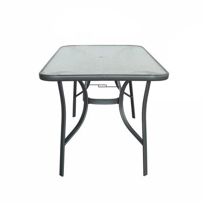 Kara Dining Set, Seating for 6 with Glass Top Table & Black Chairs