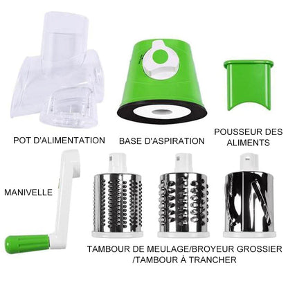 Rotary Vegetable Grater with Hand Crank and Three Interchangeable Blades
