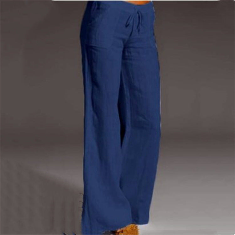Women's Linen Cotton Trousers with Elastic Waist and Loose Fit, Breathable Summer Pants