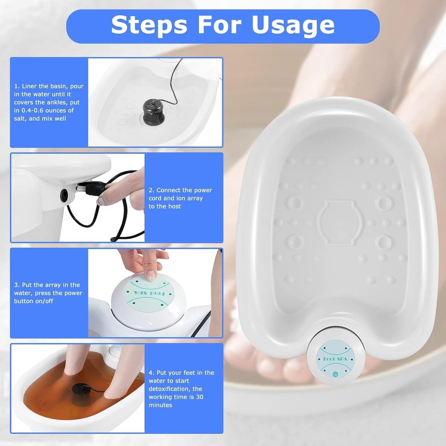 Ionic Detox Foot Spa with Digital Timer and Ionization Array, 30-Minute Sessions