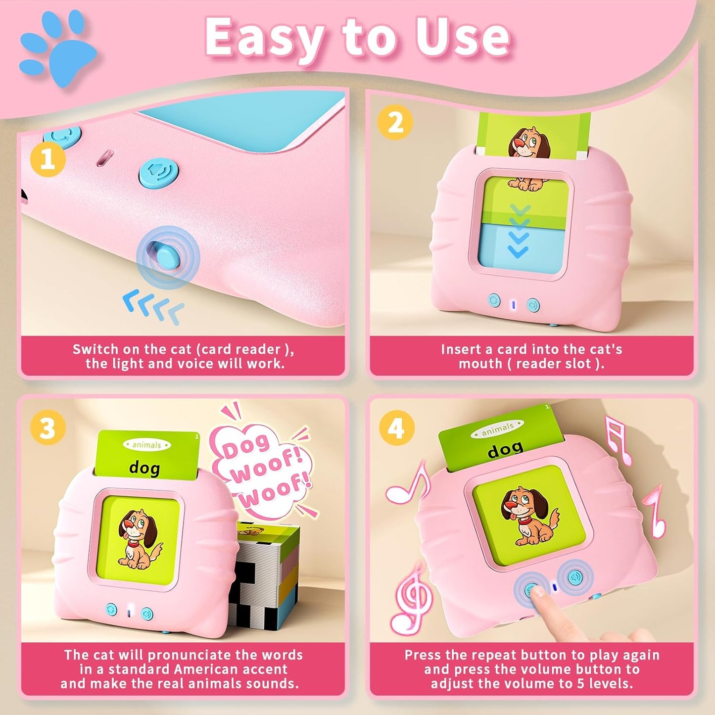 Audio Flash Card Reader with 224 Words and Repeat Function