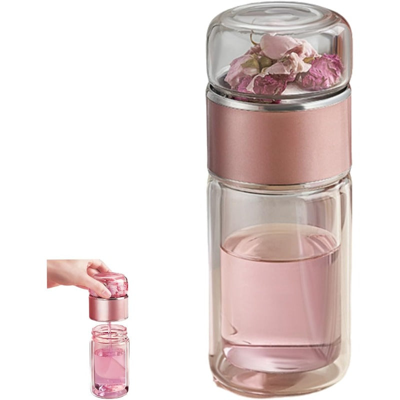 Glass Tea Infuser Bottle with Flip Brewing Control and Detachable Filter