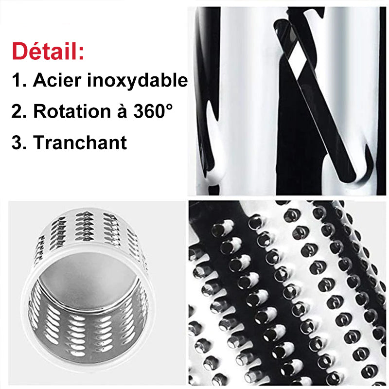Rotary Vegetable Grater with Hand Crank and Three Interchangeable Blades
