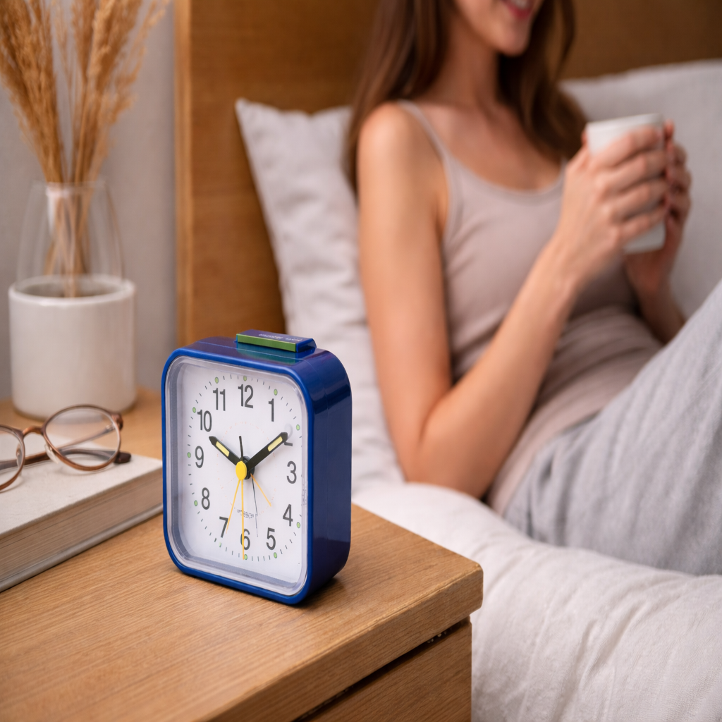 Silent Alarm Clock with Night Light and Snooze Function, Analog Display