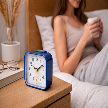 Silent Alarm Clock with Night Light and Snooze Function, Analog Display