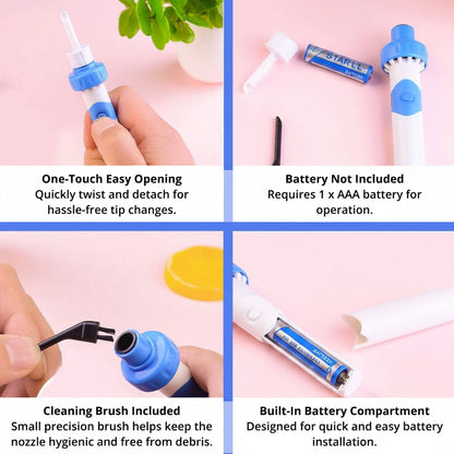 Electric Ear Wax Removal Tool with Medical Grade Silicone Tip and 60 Minute Battery