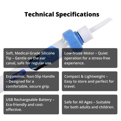 Electric Ear Wax Removal Tool with Medical Grade Silicone Tip and 60 Minute Battery