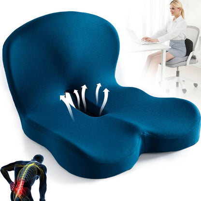Memory Foam Seat Cushion with Non-Slip Base and Washable Cover