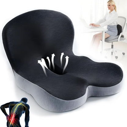 Memory Foam Seat Cushion with Non-Slip Base and Washable Cover