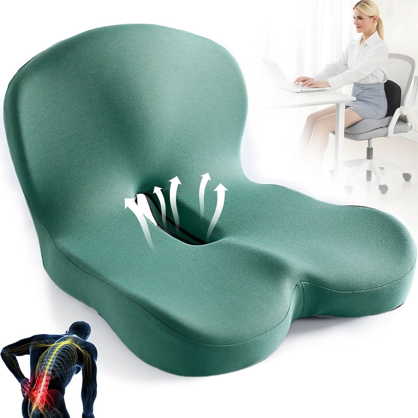 Memory Foam Seat Cushion with Non-Slip Base and Washable Cover