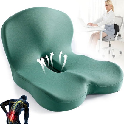Memory Foam Seat Cushion with Non-Slip Base and Washable Cover