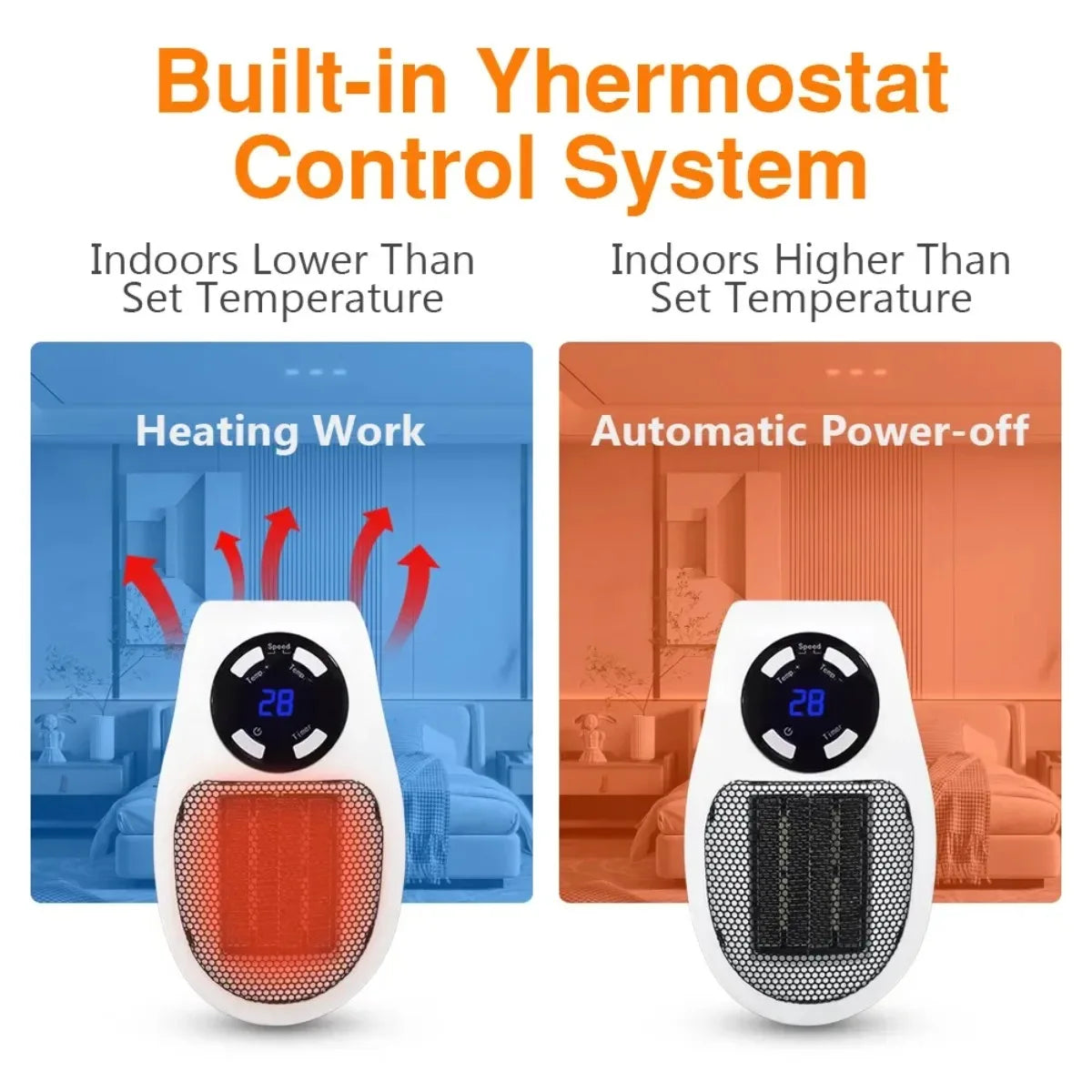 Compact Space Heater with Tip Over Protection and Overheat Shutoff
