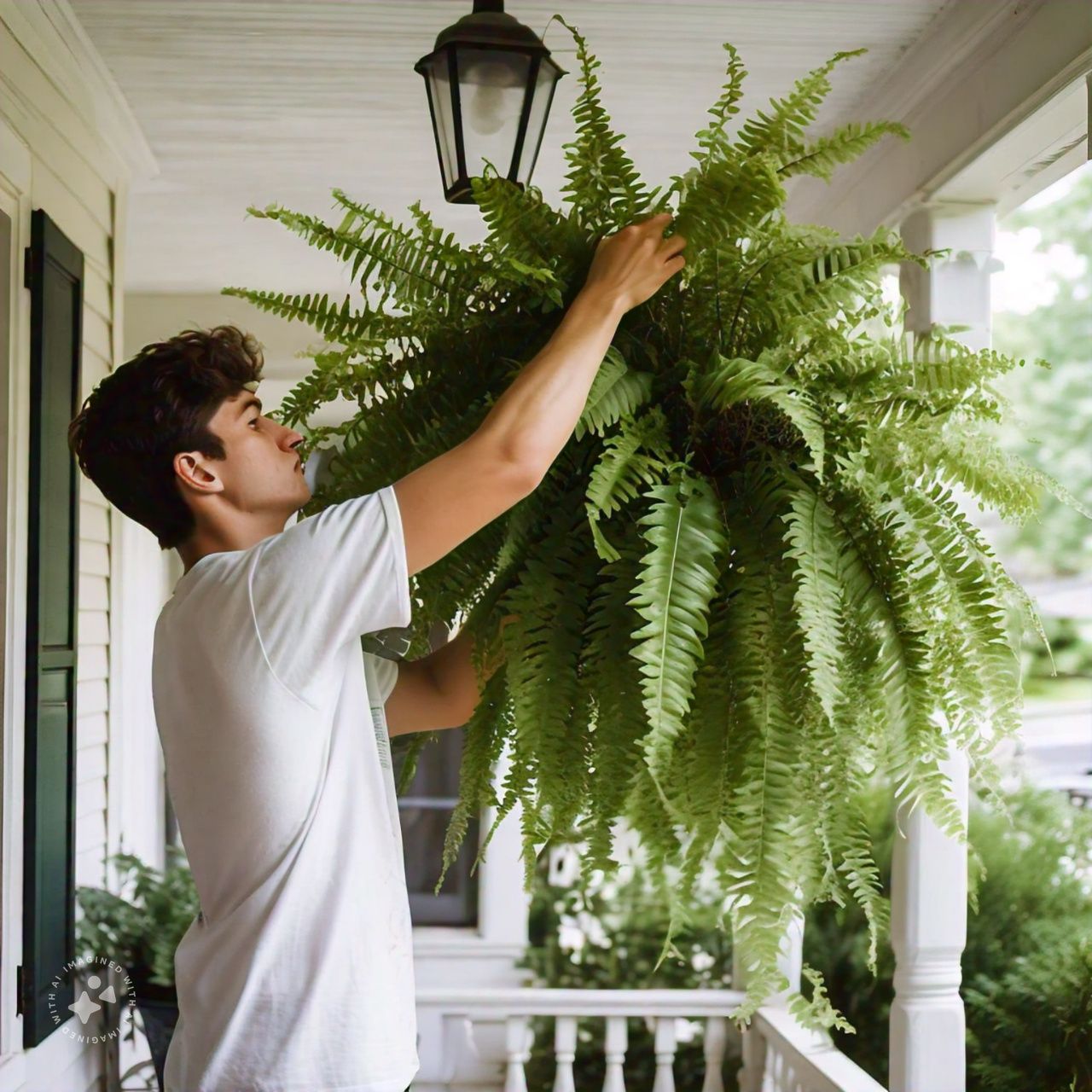 Artificial Boston Fern Set with UV Stabilized Polyethylene and Water Resistant Construction, 18 Pack