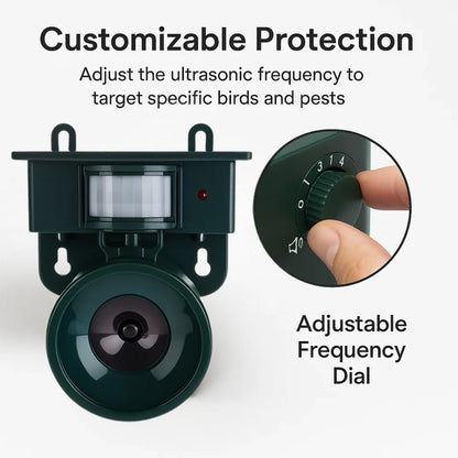 Weather Resistant Bird Repellent with PIR Motion Sensor and Solar Power