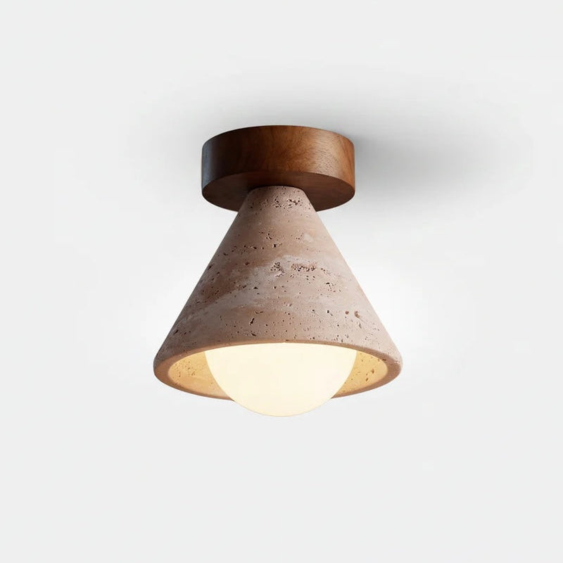 Travertine ceiling or wall light compact wood and glass design