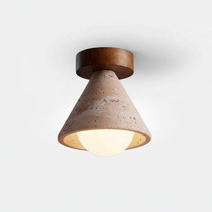 Travertine ceiling or wall light compact wood and glass design