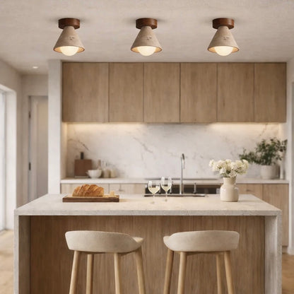 Travertine ceiling or wall light compact wood and glass design